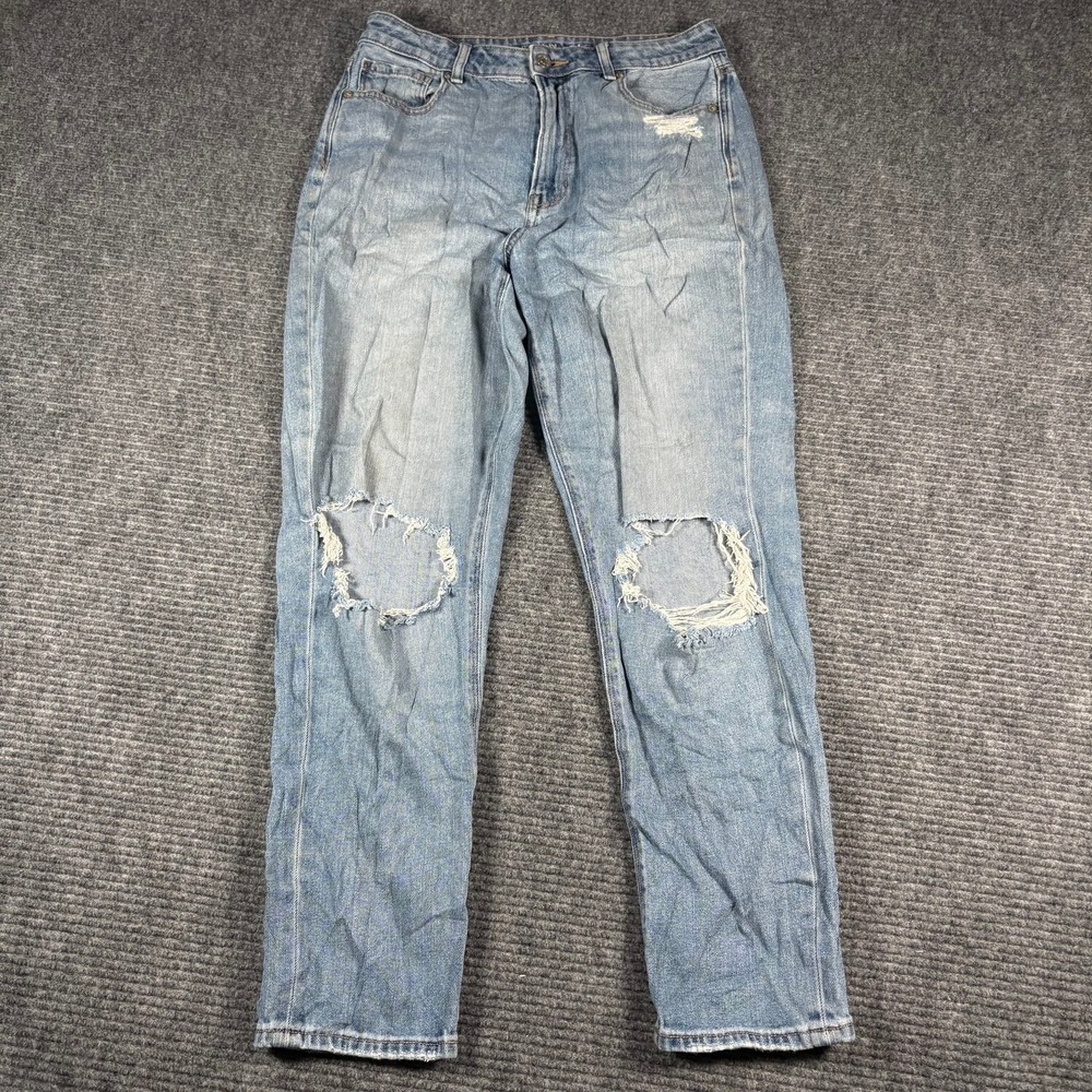 American Eagle Mom Jean Womens 10 Light Wash Good Distressed High Rise Ripped
